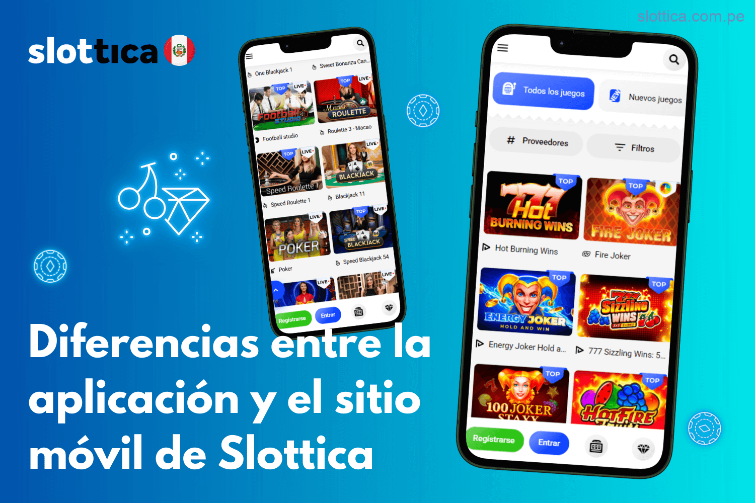 Comparativa entre la app de Slottica y su versión móvil en Perú