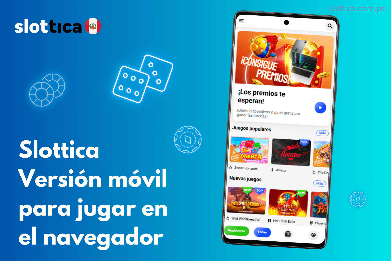Versión móvil de Slottica Perú para jugar directamente desde el navegador